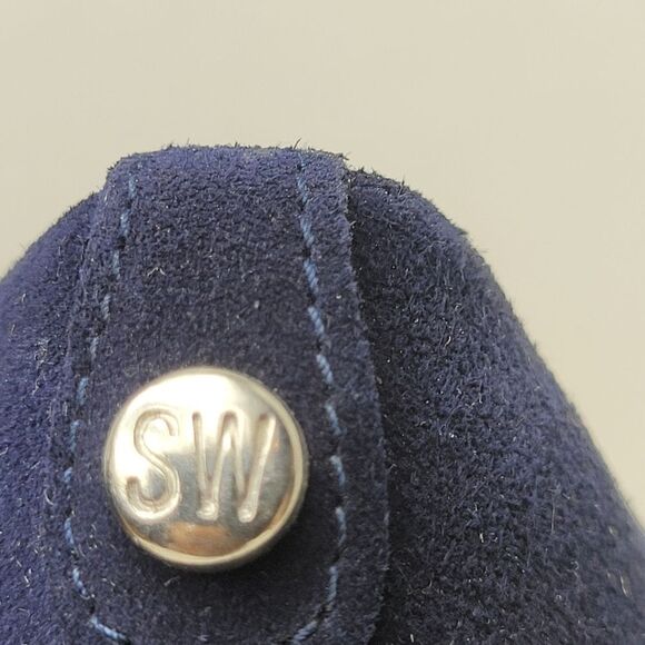 Stuart Weitzman Women's Cork Wedge Shoes Size 8.5 Navy Blue Suede Shoes - Picture 5 of 9